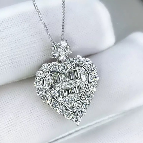 NEW 925 STERLING SILVER DIAMOND PENDANT NECKLACE - Picture 5 of 8